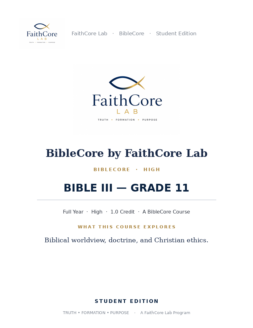BibleCore Bible course cover, high school grade