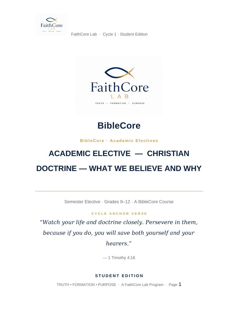 BibleCore high-school elective course cover